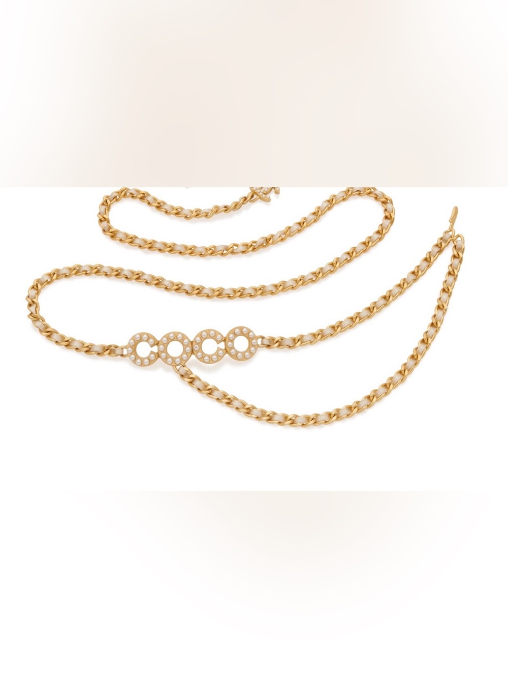 CHANEL Gold-Tone Chain Necklace with Pearl-Studded Circular Links
